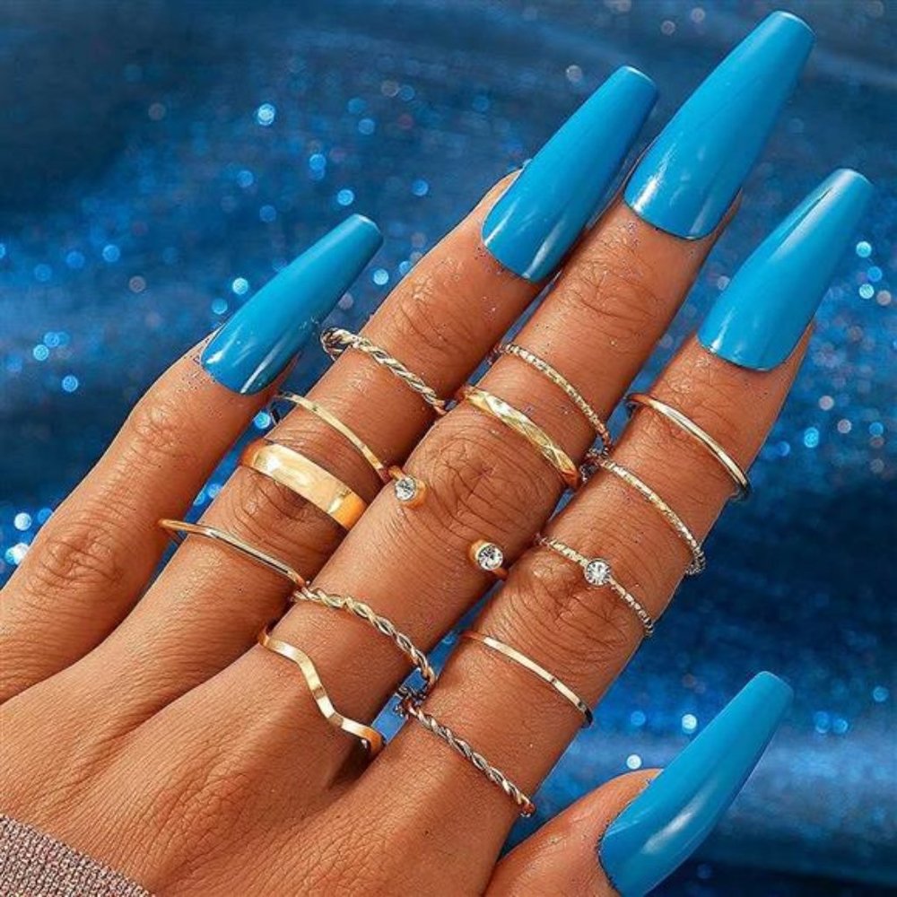 Yovic Boho Crystal Knuckle Rings Gold Geometric Stackable Mid Finger Ring
